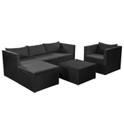 4 pcs conjunto lounge para jardim vime PE preto e cinzento