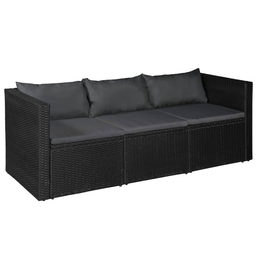 4 pcs conjunto lounge para jardim vime PE preto e cinzento