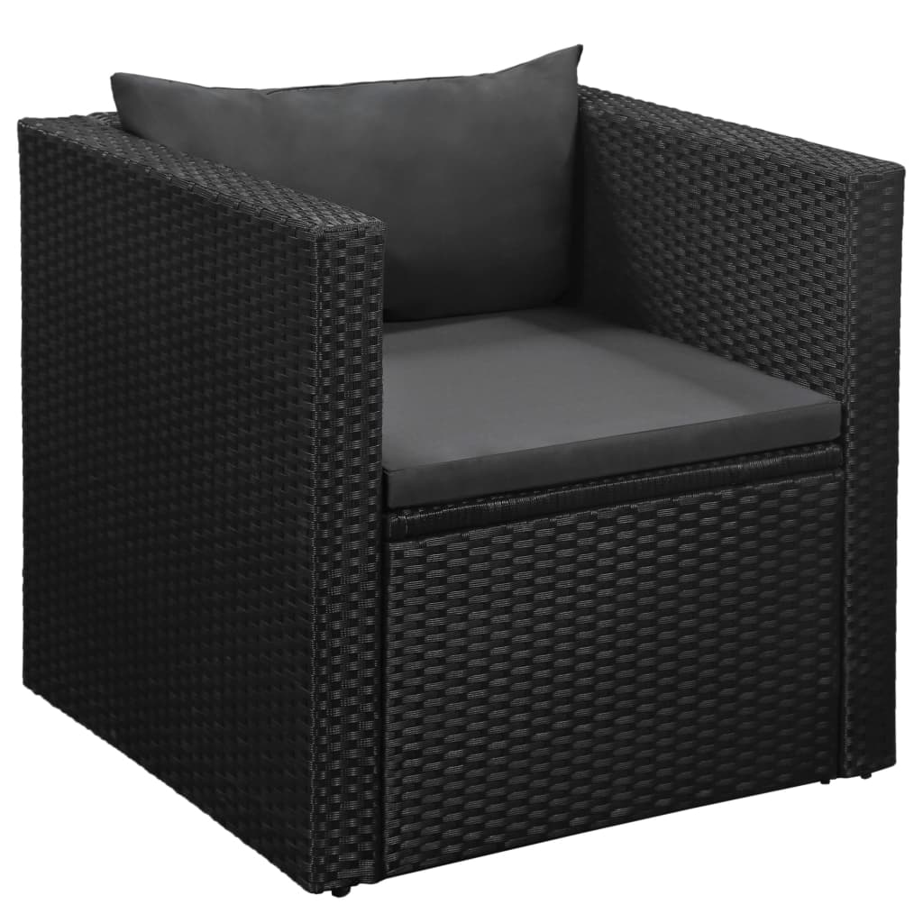 4 pcs conjunto lounge para jardim vime PE preto e cinzento
