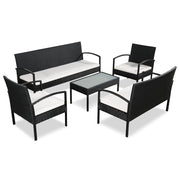 5 pcs conjunto lounge de jardim c/ almofadões vime PE preto
