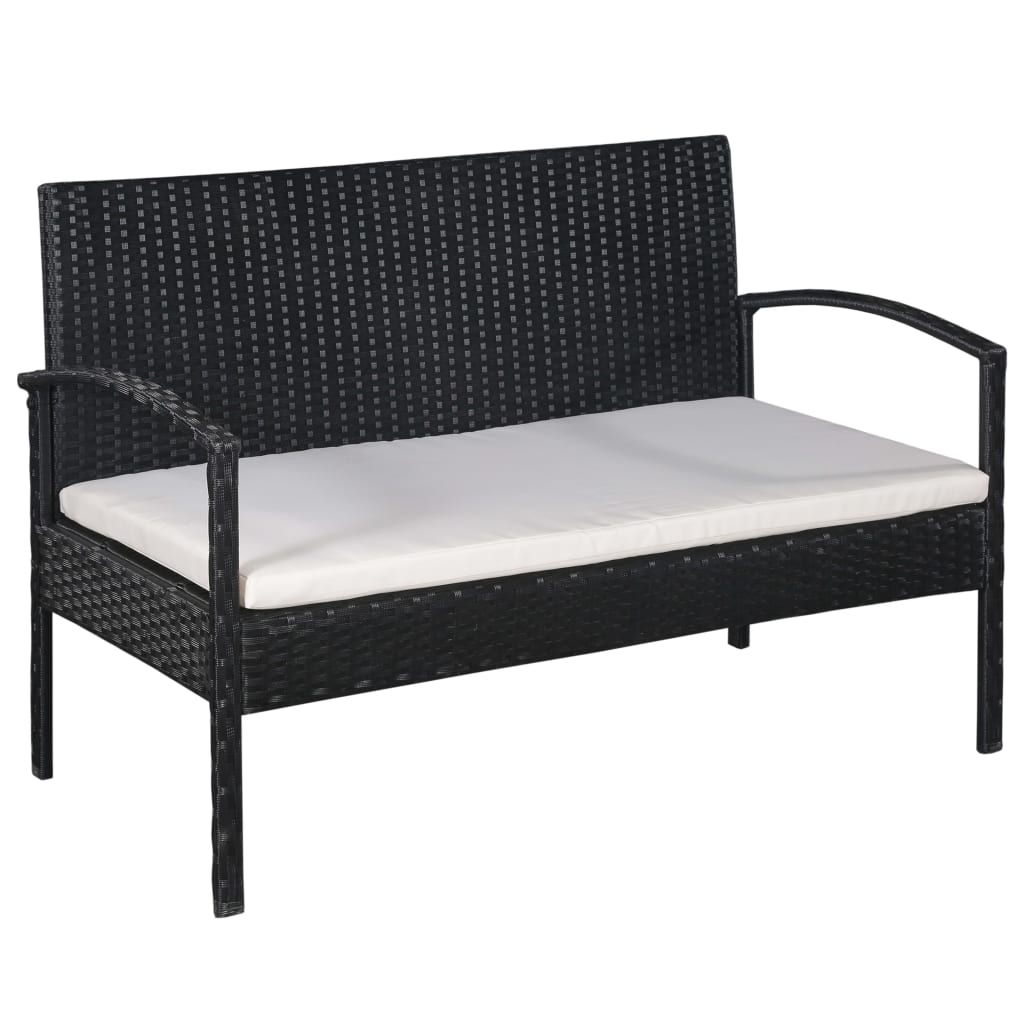 5 pcs conjunto lounge de jardim c/ almofadões vime PE preto