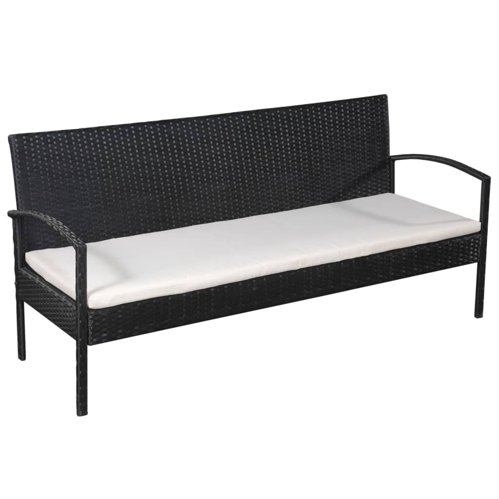 5 pcs conjunto lounge de jardim c/ almofadões vime PE preto