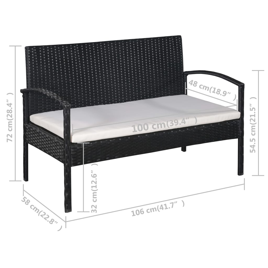 5 pcs conjunto lounge de jardim c/ almofadões vime PE preto