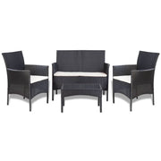 4 pcs conjunto lounge de jardim c/ almofadões vime PE preto