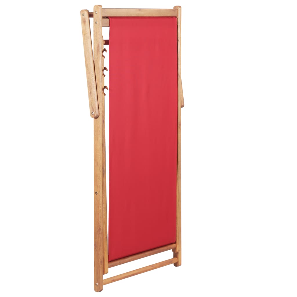 Cadeira de praia dobrável tecido estrutura de madeira vermelho