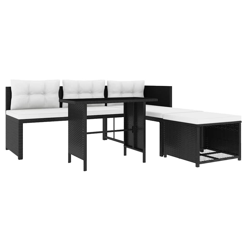 4 pcs conjunto lounge para jardim vime PE preto
