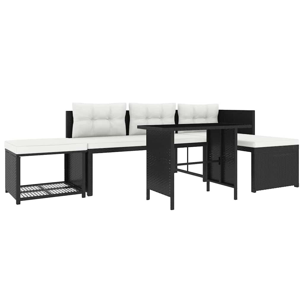 4 pcs conjunto lounge para jardim vime PE preto