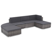 6 pcs conjunto lounge de jardim c/ almofadões vime PE cinzento