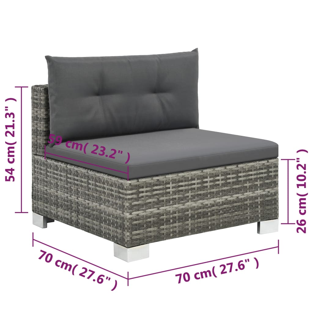 10 pcs conjunto lounge de jardim c/ almofadões vime PE cinzento