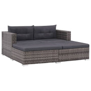 3 pcs conjunto lounge de jardim c/ almofadões vime PE cinzento