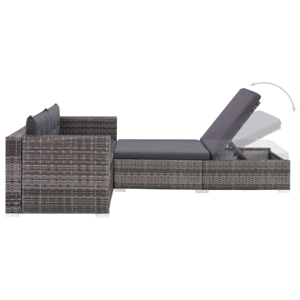3 pcs conjunto lounge de jardim c/ almofadões vime PE cinzento