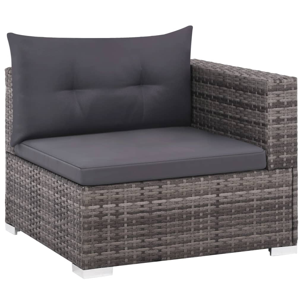 3 pcs conjunto lounge de jardim c/ almofadões vime PE cinzento