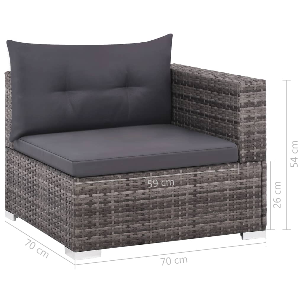 3 pcs conjunto lounge de jardim c/ almofadões vime PE cinzento
