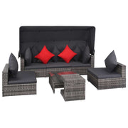 7 pcs conjunto lounge de jardim c/ almofadões vime PE cinzento