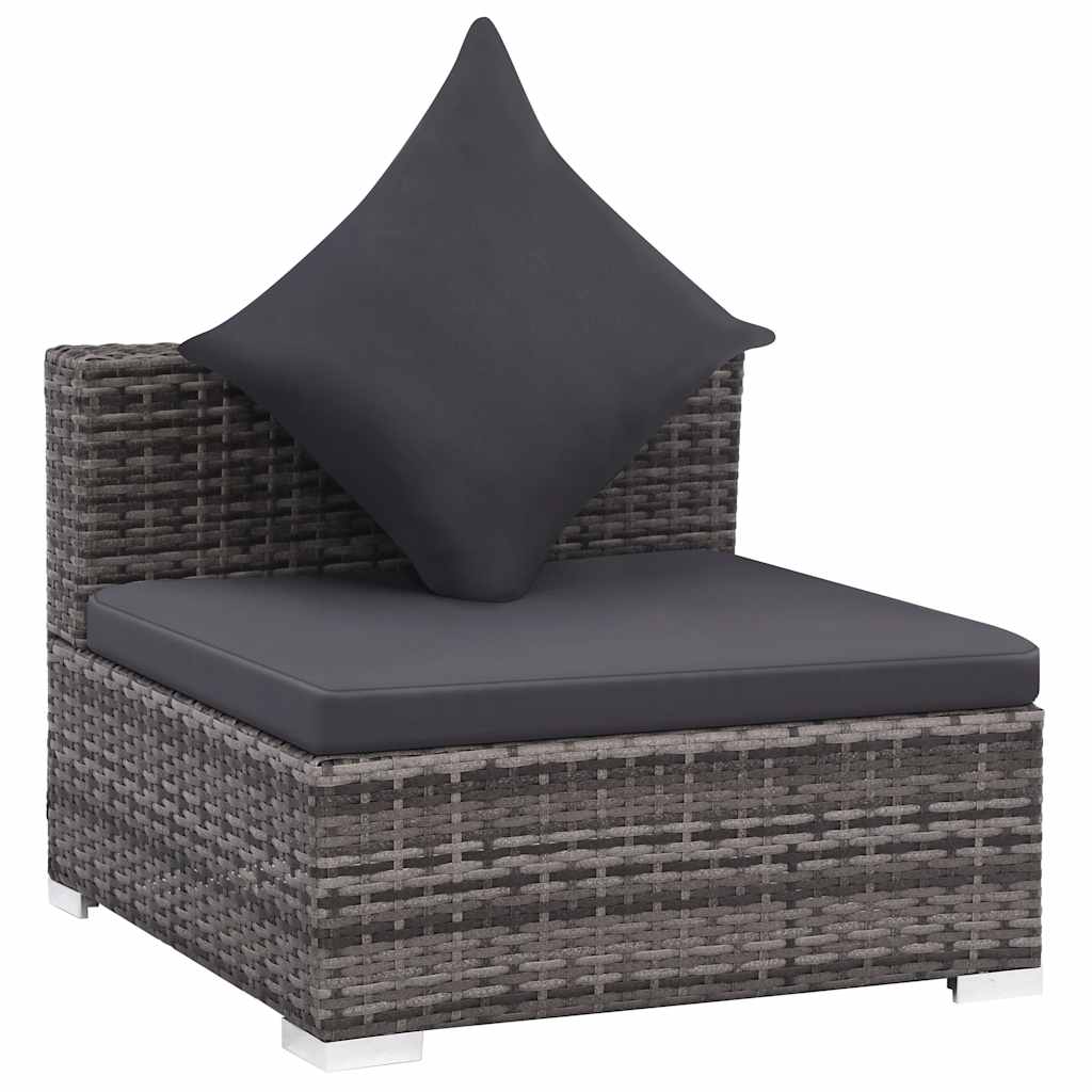 7 pcs conjunto lounge de jardim c/ almofadões vime PE cinzento