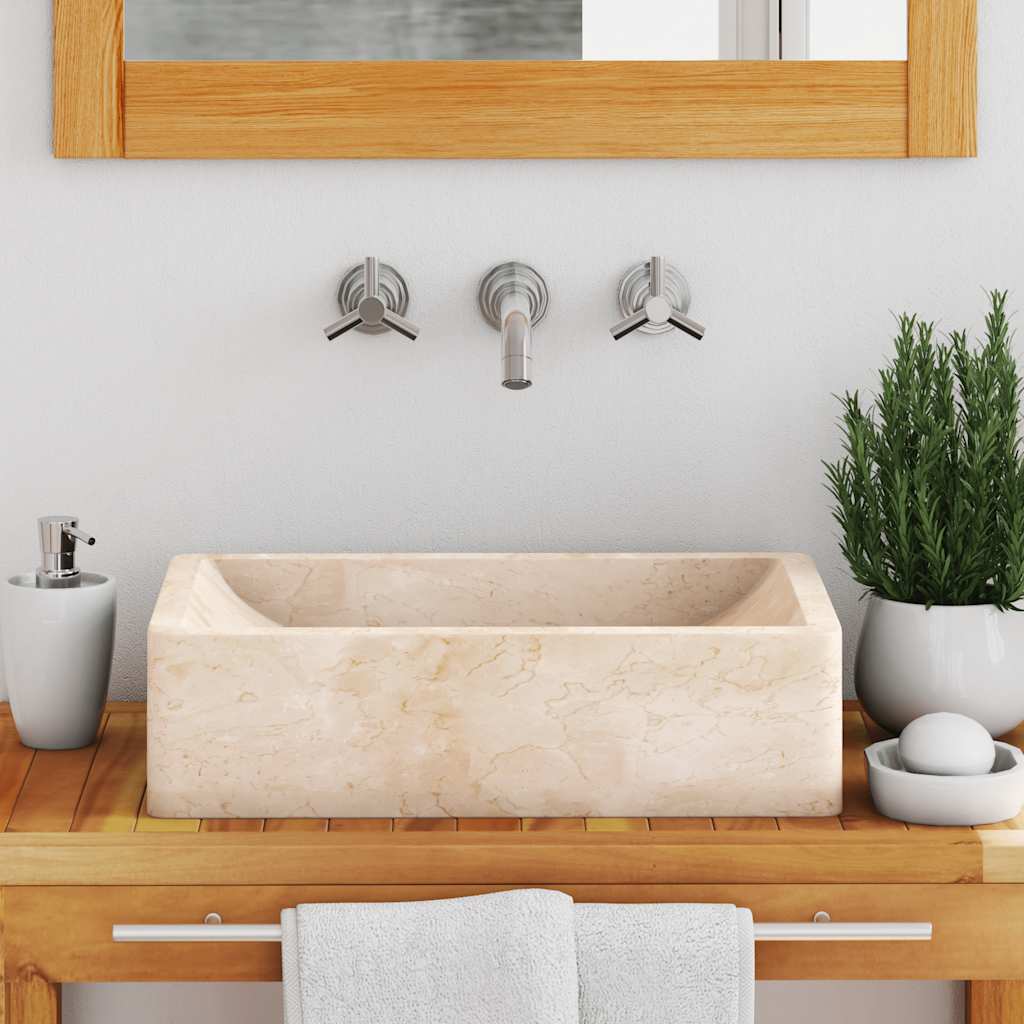 Lavatório 45x30x12 cm mármore creme brilhante