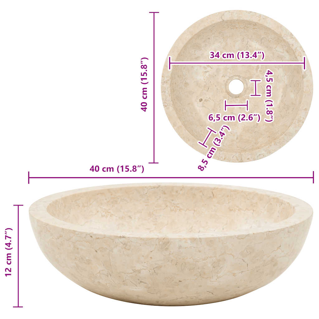 Lavatório 40x12 cm mármore creme