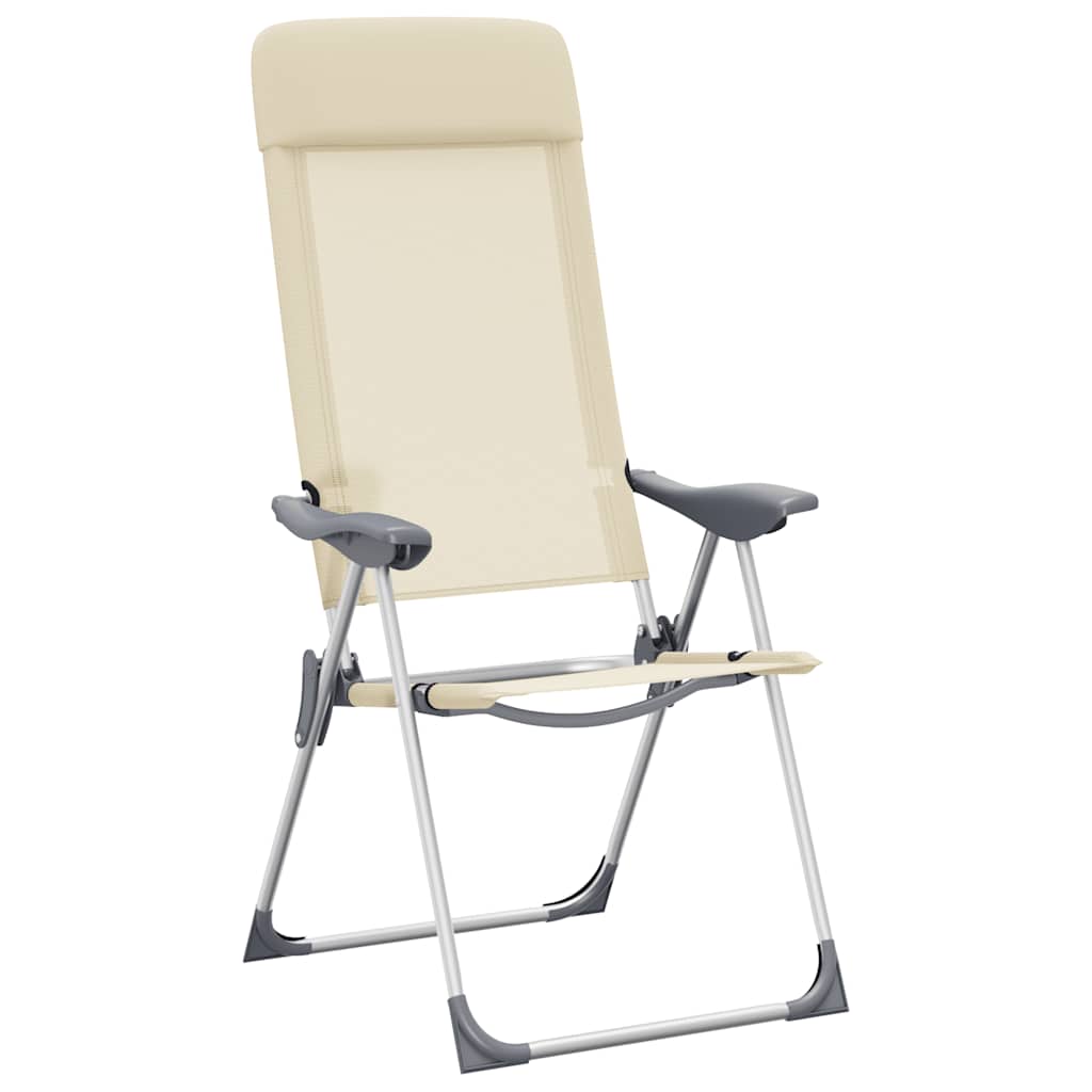 Cadeiras de campismo dobráveis 2 pcs alumínio creme