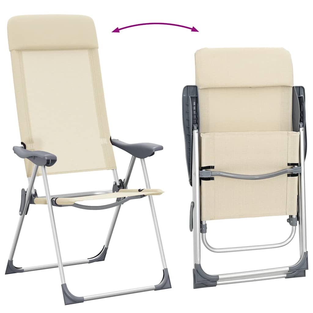 Cadeiras de campismo dobráveis 2 pcs alumínio creme