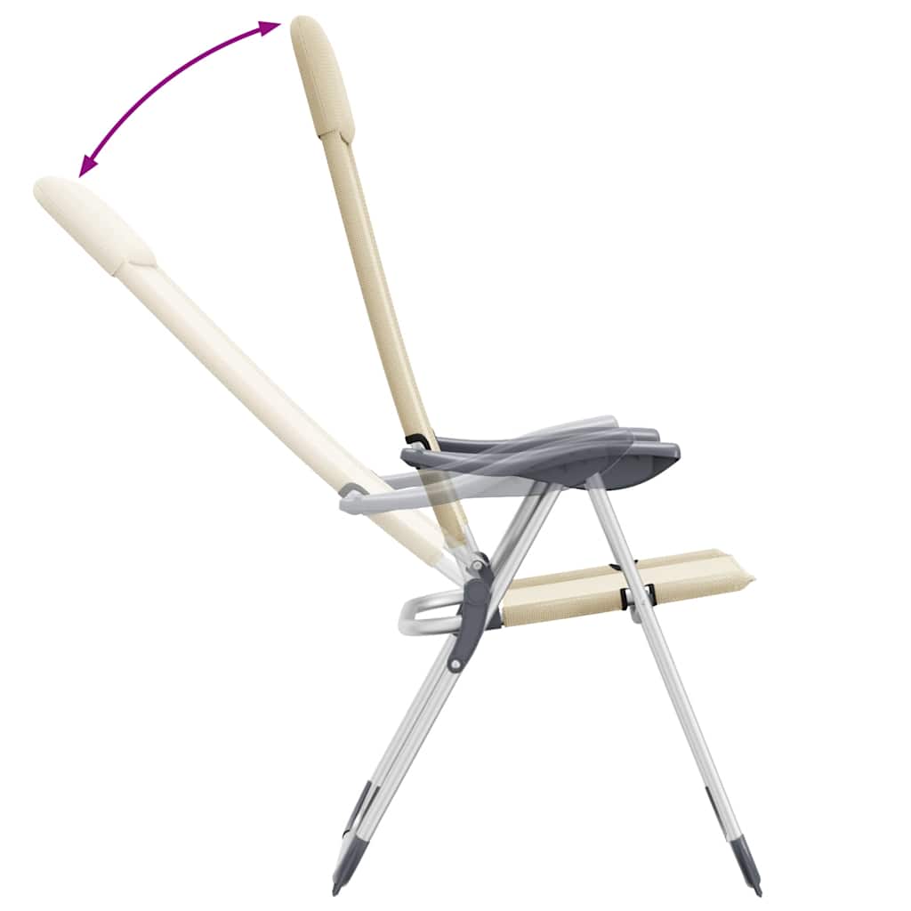 Cadeiras de campismo dobráveis 2 pcs alumínio creme
