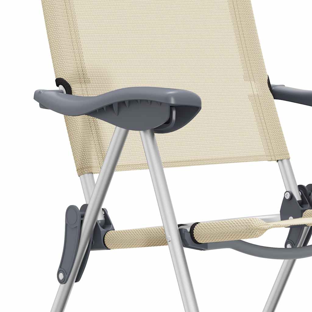 Cadeiras de campismo dobráveis 2 pcs alumínio creme