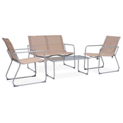 4 pcs conjunto lounge p/ jardim tecido e aço cinza-acastanhado