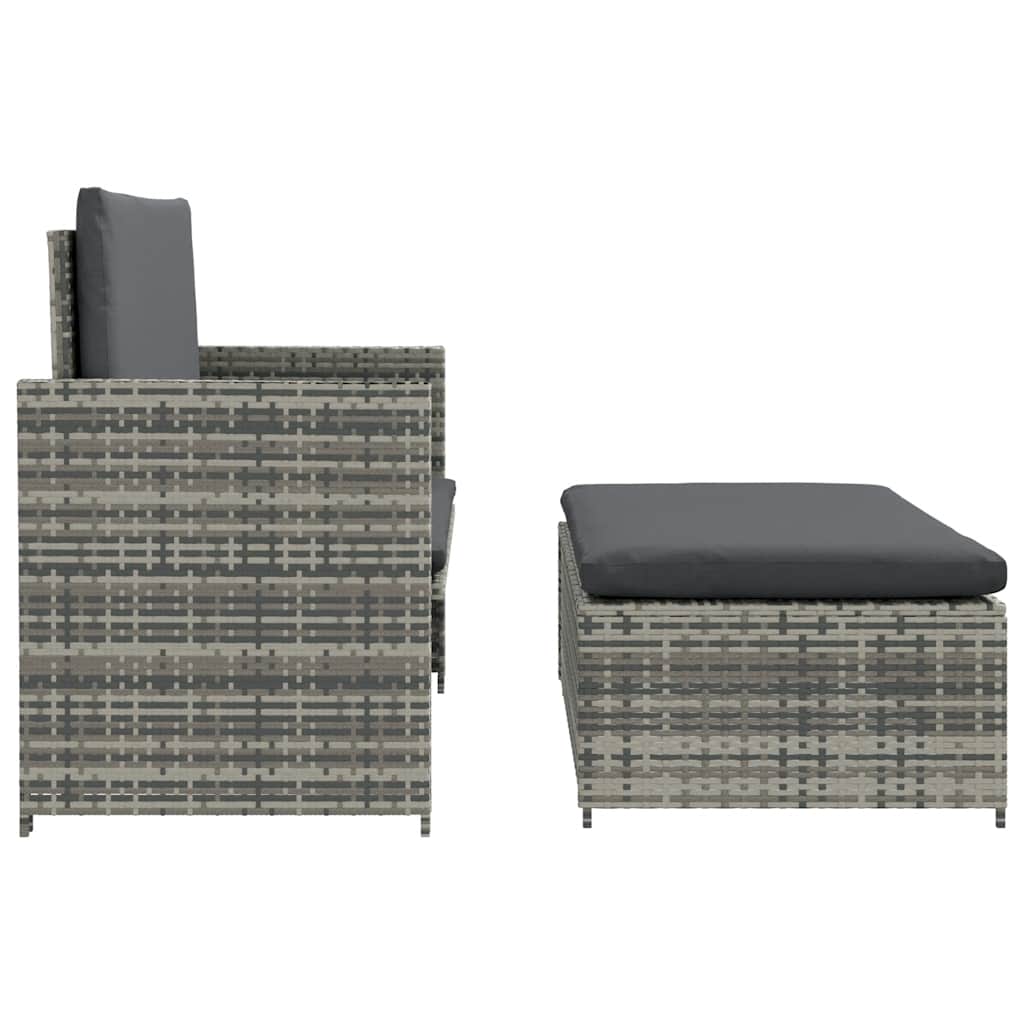 2 pcs conjunto lounge de jardim c/ almofadões vime PE cinzento