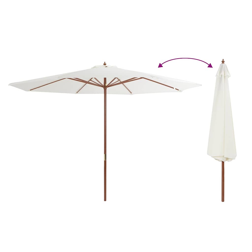 Guarda-sol de exterior com poste em madeira 350 cm branco areia