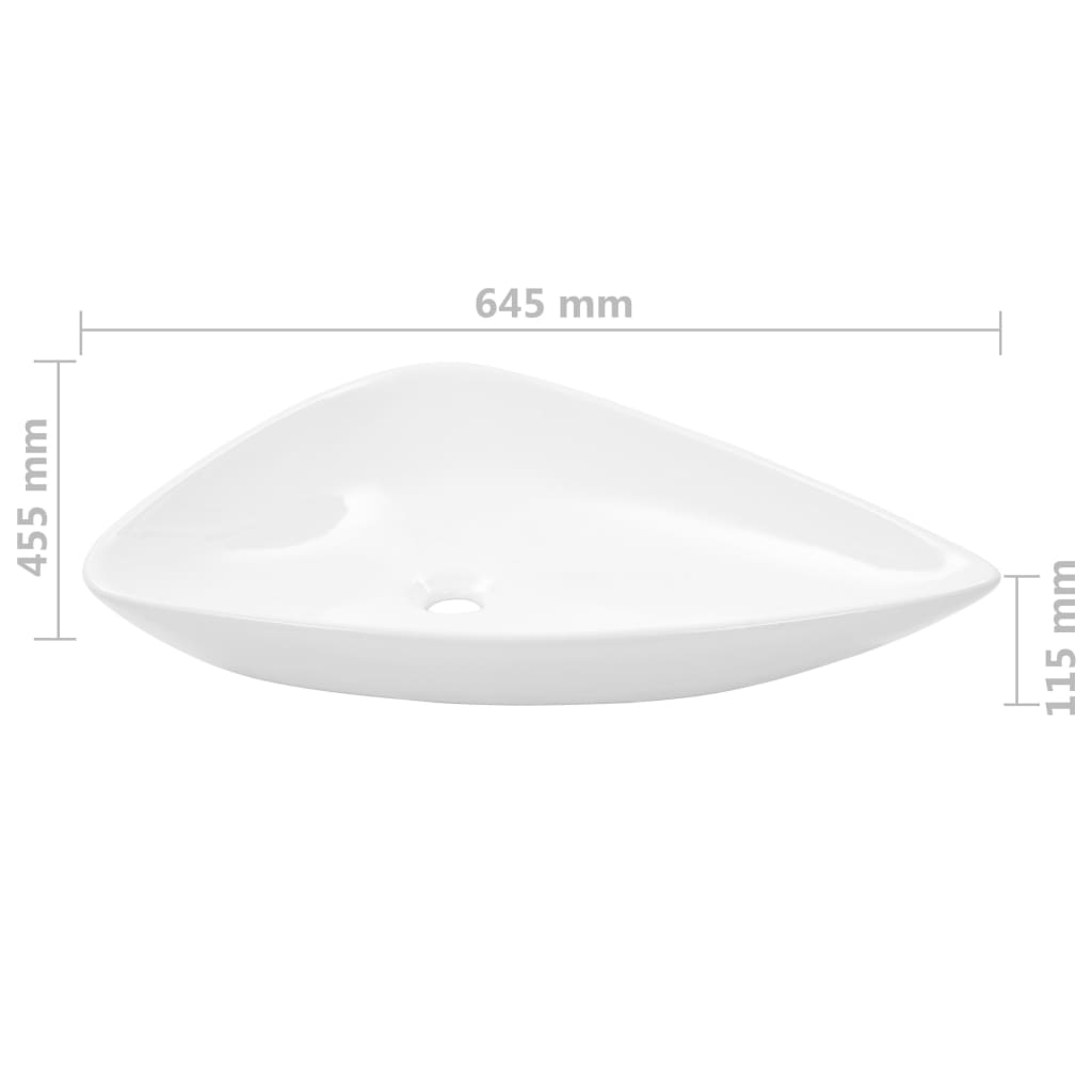 Lavatório em cerâmica 645x455x115 mm branco triangular