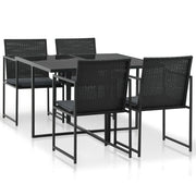 5 pcs conjunto jantar exterior com almofadões vime PE preto