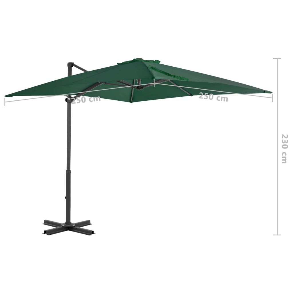 Guarda-sol cantilever com poste alumínio 250x250 cm verde