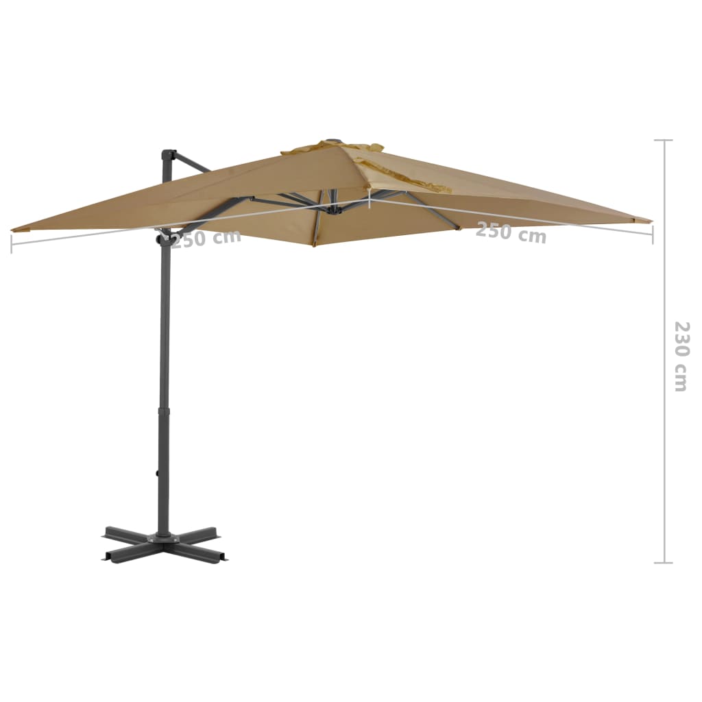 Guarda-sol cantilever c/ poste alumínio cinzento-acastanhado