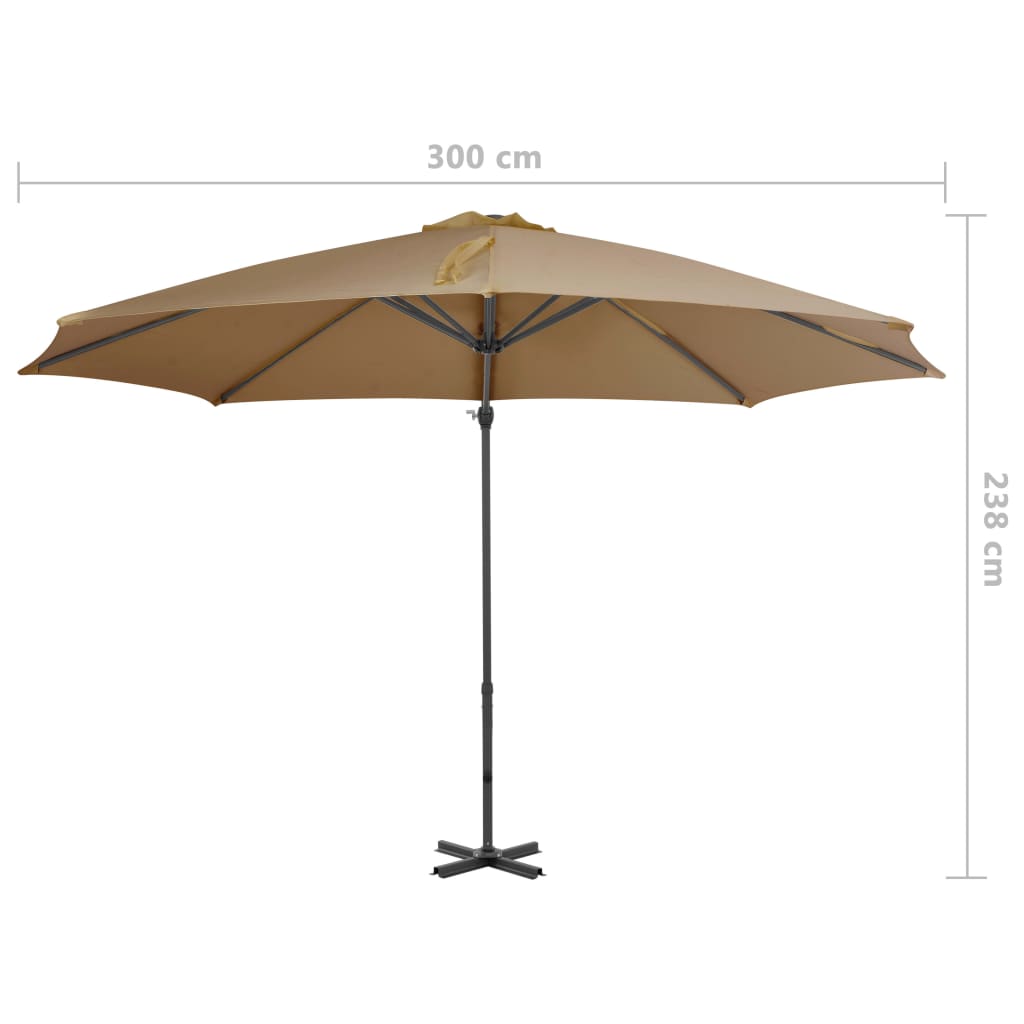 Guarda-sol cantilever c/ poste alumínio 300cm cinza-acastanhado