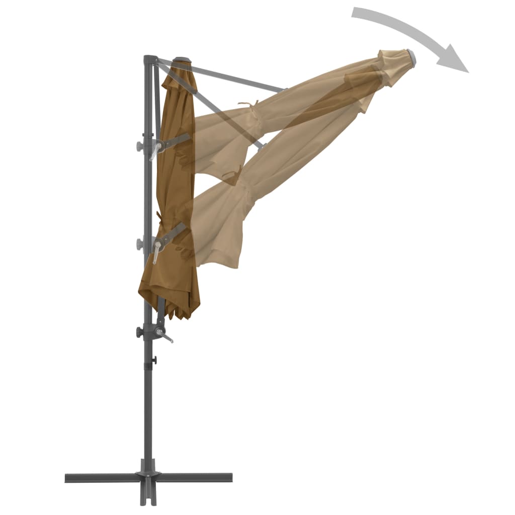 Guarda-sol cantilever c/ poste de aço 300 cm cinza-acastanhado
