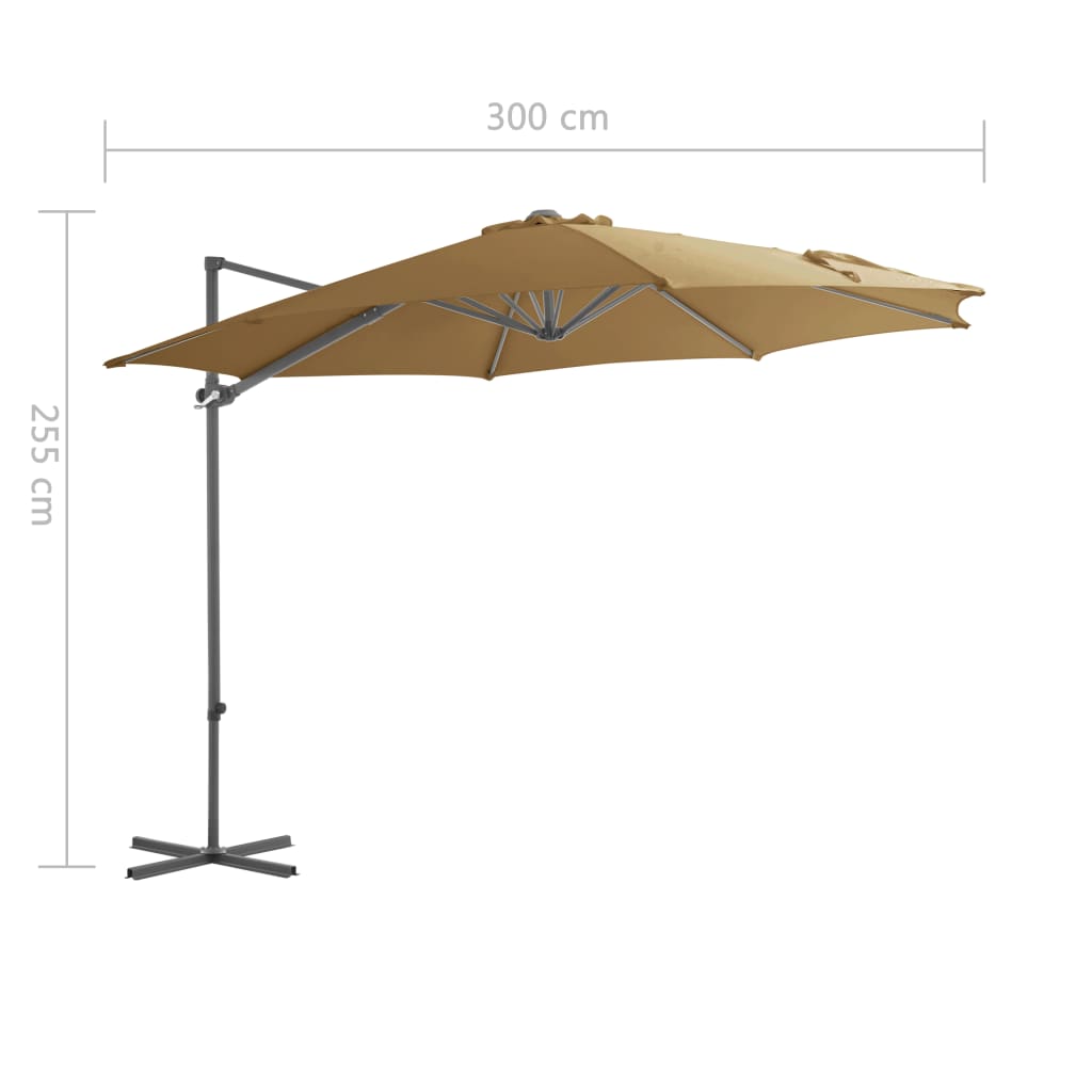 Guarda-sol cantilever c/ poste de aço 300 cm cinza-acastanhado