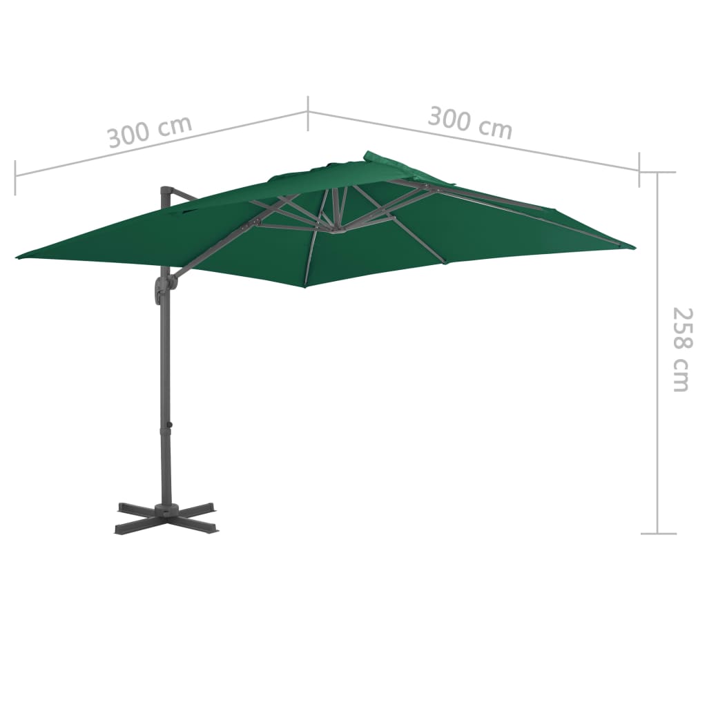 Guarda-sol cantilever com poste alumínio 300x300 cm verde