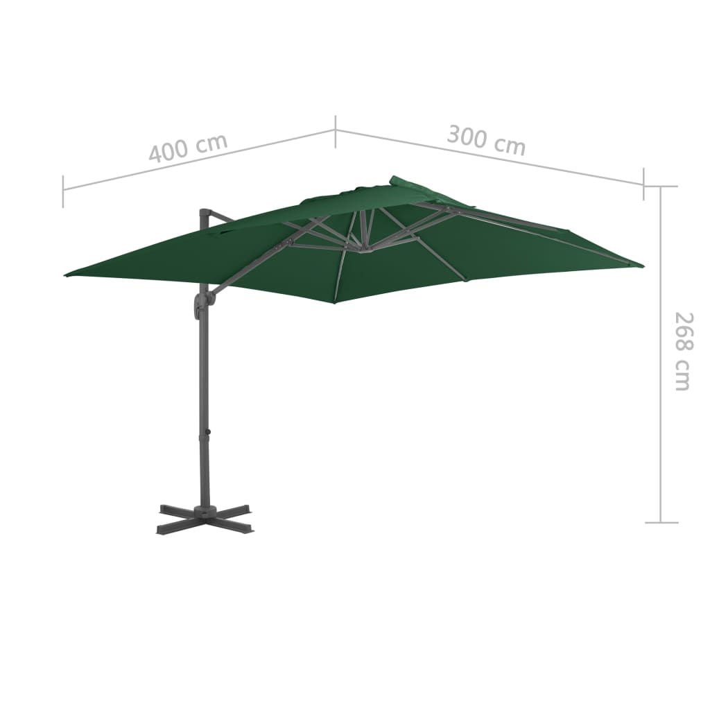 Guarda-sol cantilever c/ poste alumínio 400x300 cm verde