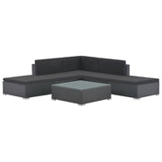 6 pcs conjunto lounge de jardim c/ almofadões vime PE preto