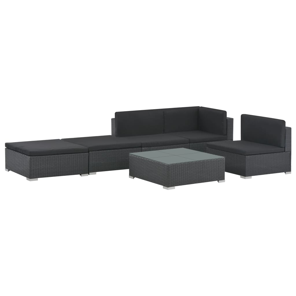 6 pcs conjunto lounge de jardim c/ almofadões vime PE preto