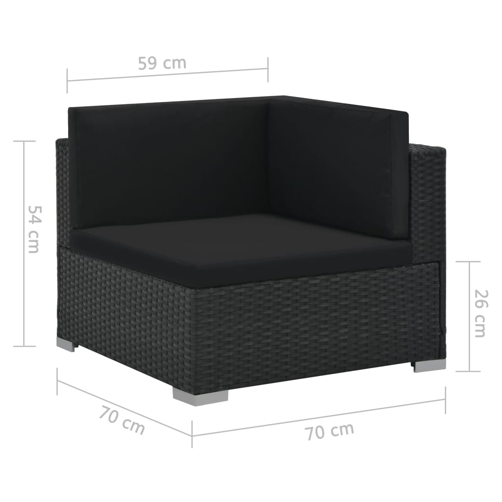 6 pcs conjunto lounge de jardim c/ almofadões vime PE preto