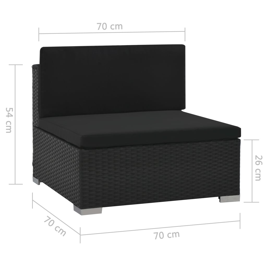 6 pcs conjunto lounge de jardim c/ almofadões vime PE preto