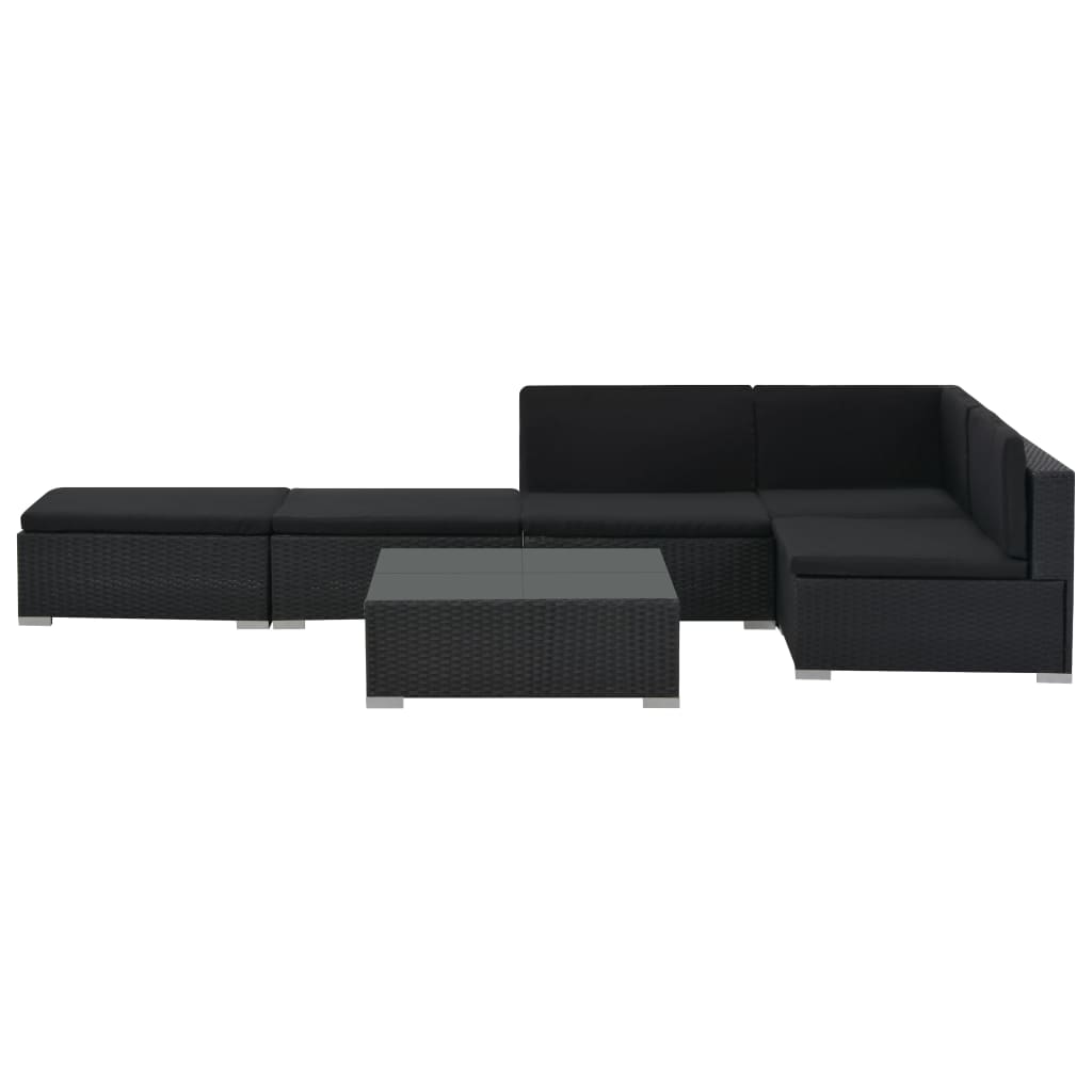 6 pcs conjunto lounge de jardim c/ almofadões vime PE preto