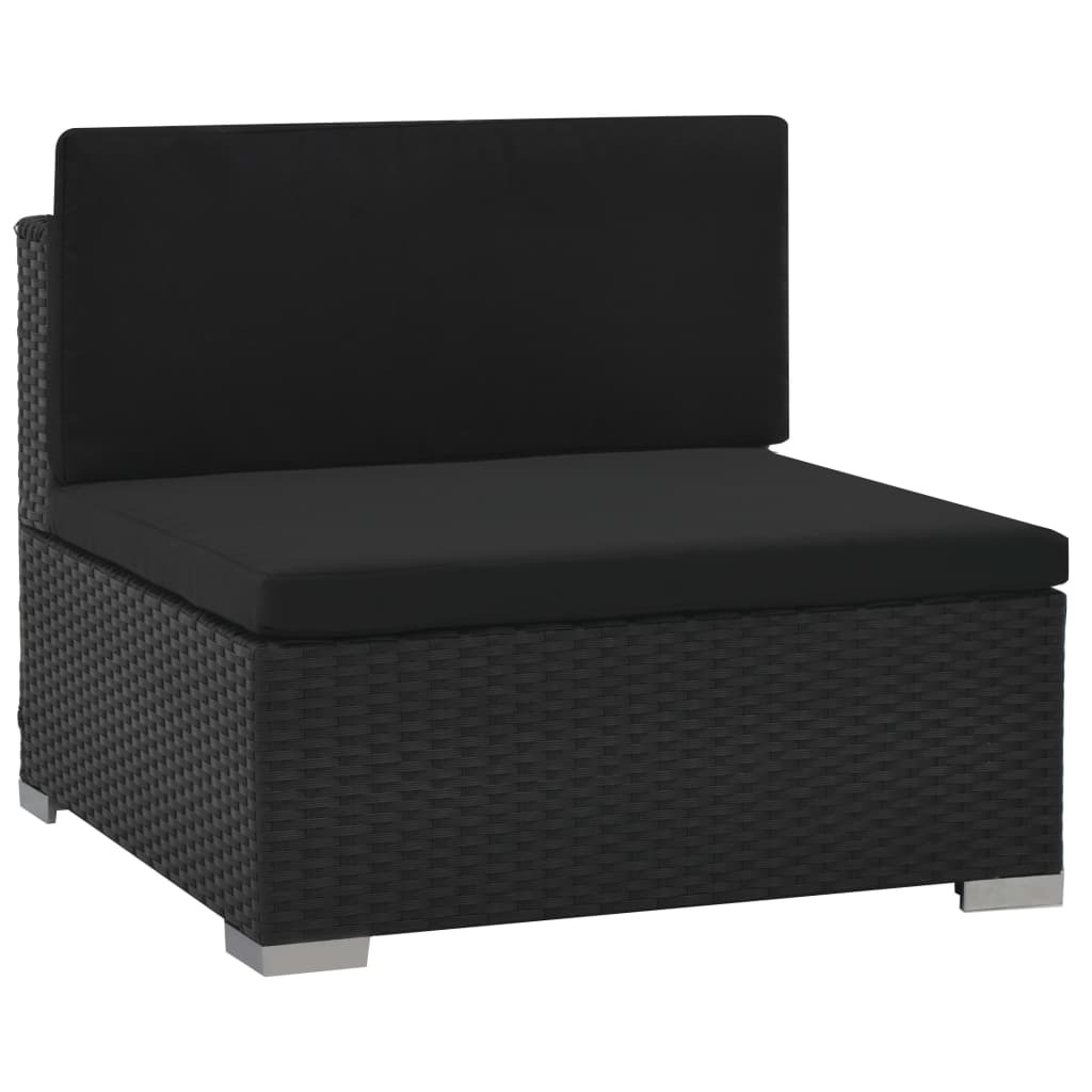 6 pcs conjunto lounge de jardim c/ almofadões vime PE preto