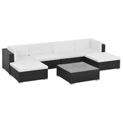 7 pcs conjunto lounge de jardim c/ almofadões vime PE preto