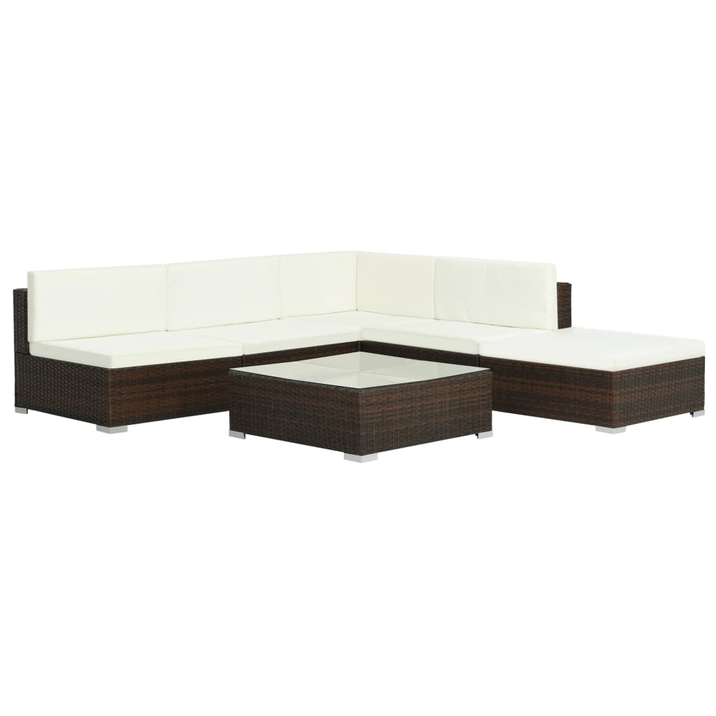 6 pcs conjunto lounge jardim c/ almofadões vime PE castanho