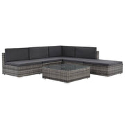 6 pcs conjunto lounge de jardim c/ almofadões vime PE cinzento