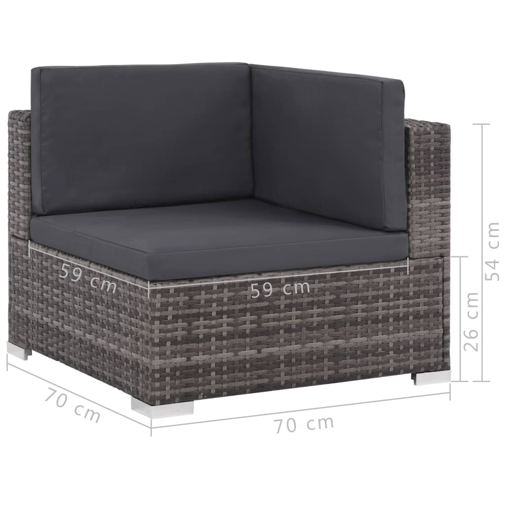 6 pcs conjunto lounge de jardim c/ almofadões vime PE cinzento