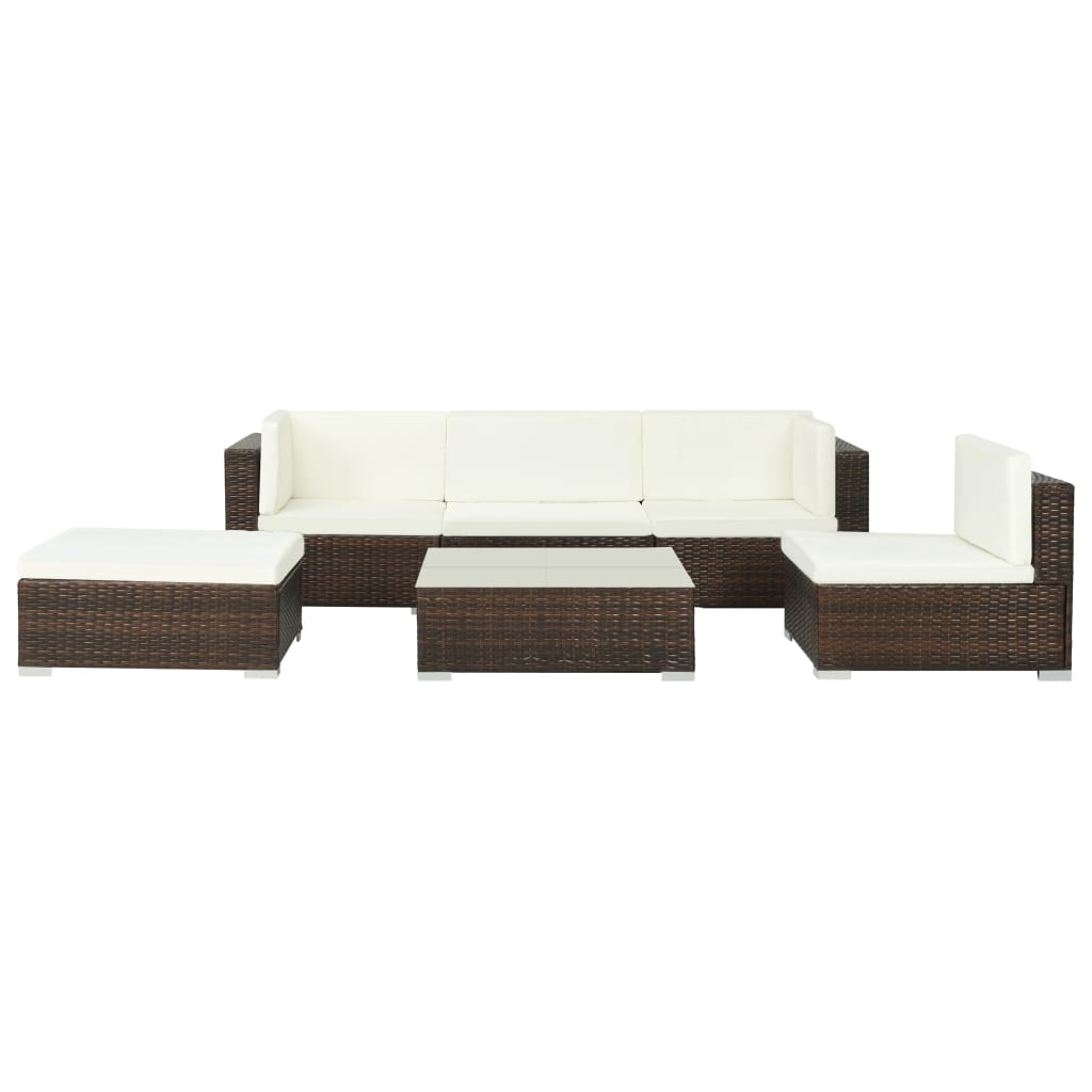 6 pcs conjunto lounge jardim c/ almofadões vime PE castanho