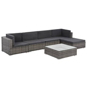 6 pcs conjunto lounge de jardim c/ almofadões vime PE cinzento