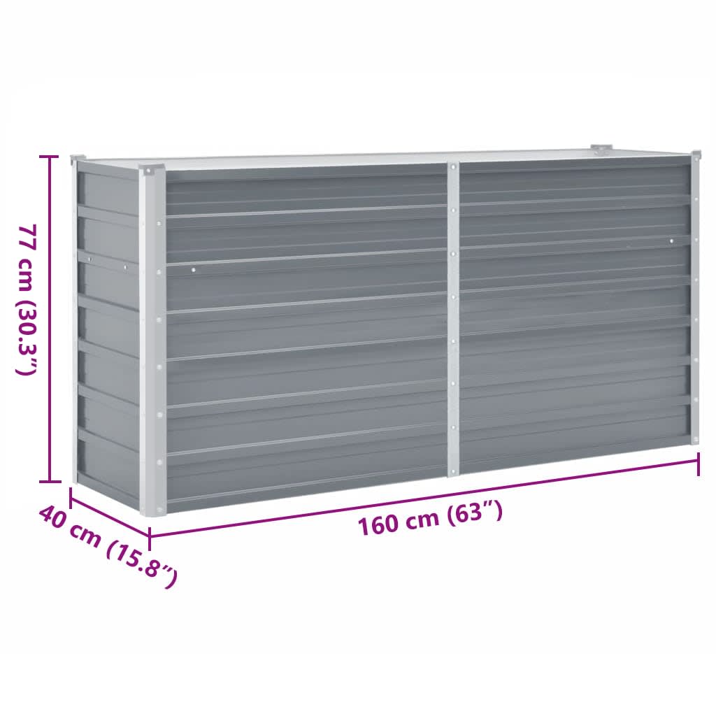 Canteiro elevado de jardim aço galvanizado 160x40x77cm cinzento